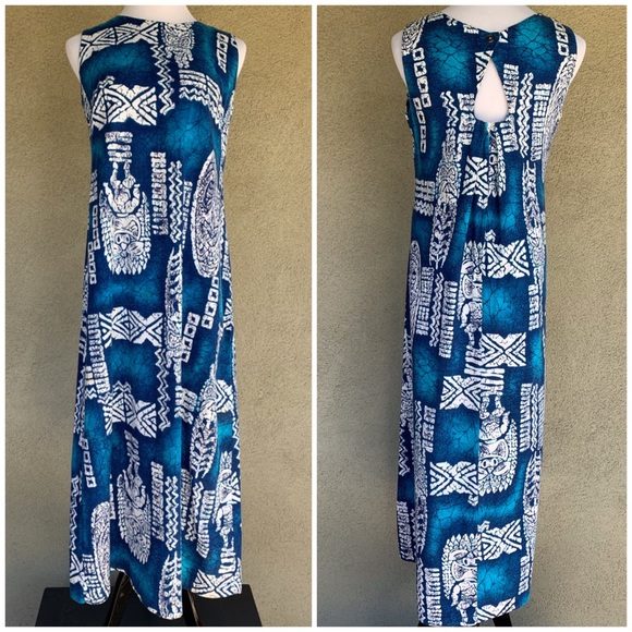 🌺 Vintage Hawaiian Barkcloth Dress & Shirt Set Tikis - Picture 5 of 16